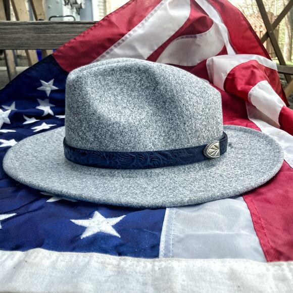 Gray Wool Fedora Western Hat | Reworked Belt Festival Boho Luxe Anthropologie